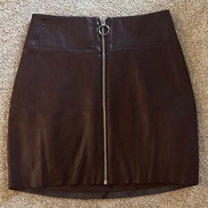 EXPRESS Faux Leather Brown Zip Front Skirt
